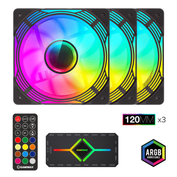 Kit 3 ventiladores Gamemax KF300 ARGB con Hub